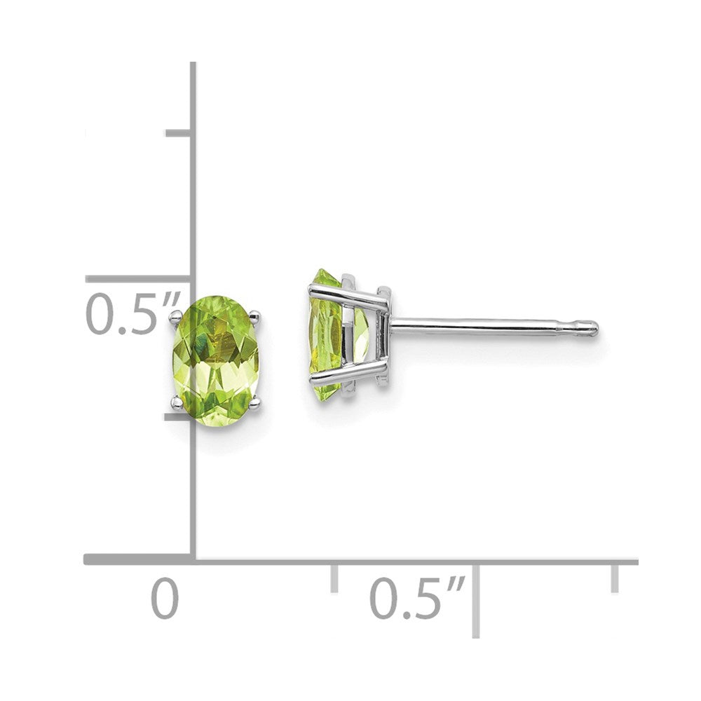 14K White Gold 6x4 Oval August Peridot Post Earrings