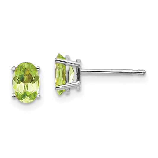 14K White Gold 6x4 Oval August Peridot Post Earrings