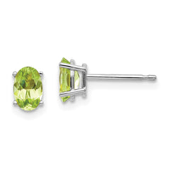 14K White Gold 6x4 Oval August Peridot Post Earrings