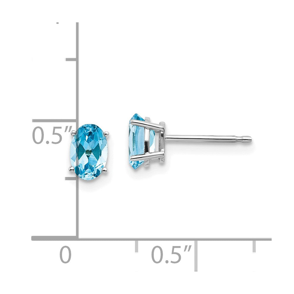 14K White Gold 6x4mm December Blue Topaz Post Earrings
