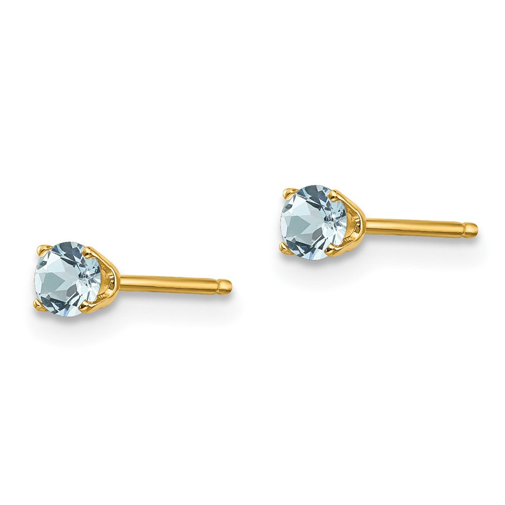 14K Yellow Gold 3mm March Aquamarine Post Earrings