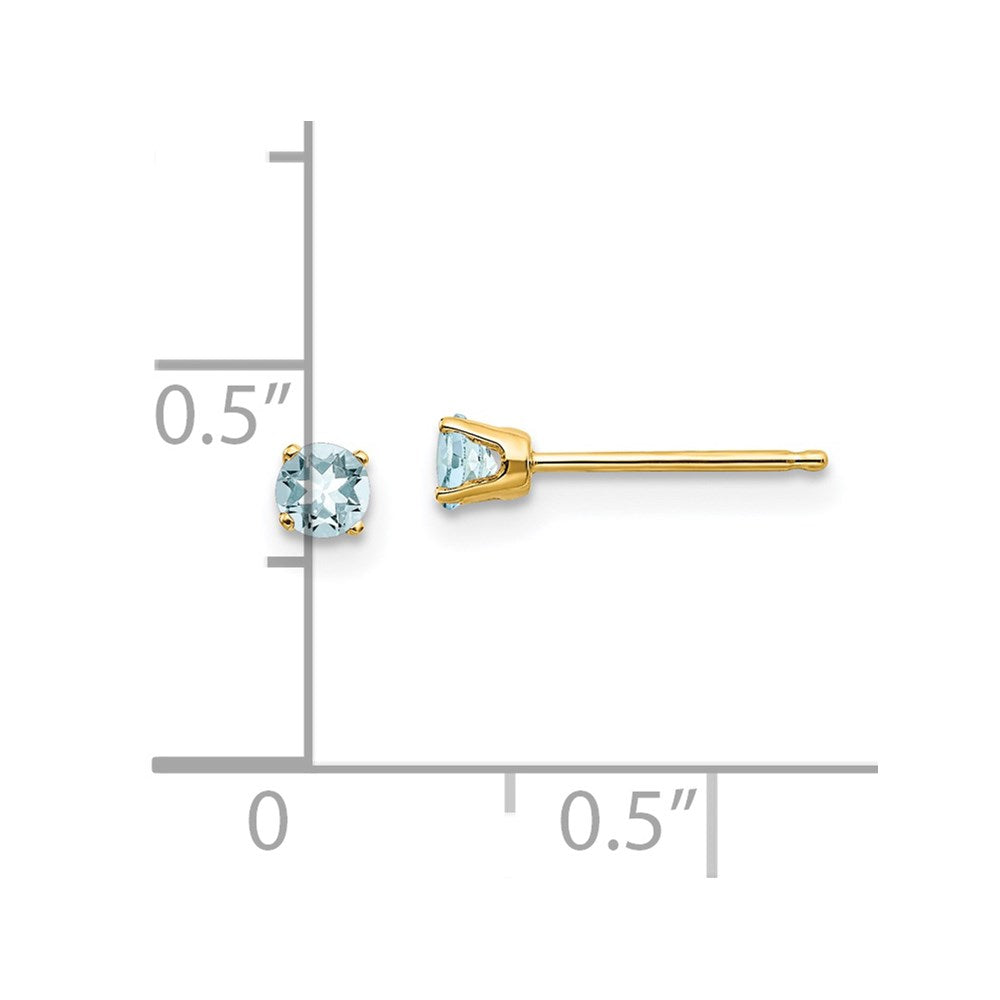 14K Yellow Gold 3mm March Aquamarine Post Earrings