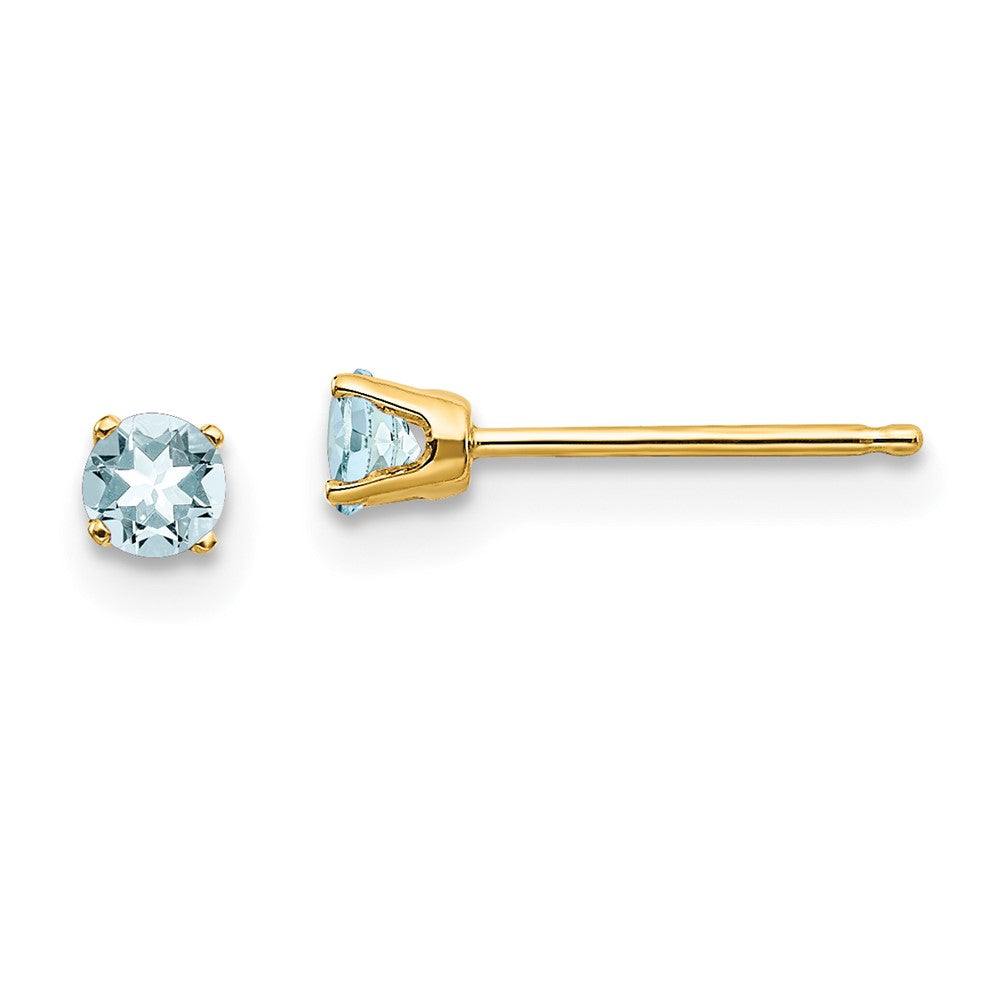 14K Yellow Gold 3mm March Aquamarine Post Earrings