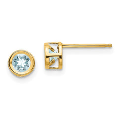 14K Yellow Gold 4mm Bezel March Aquamarine Post Earrings