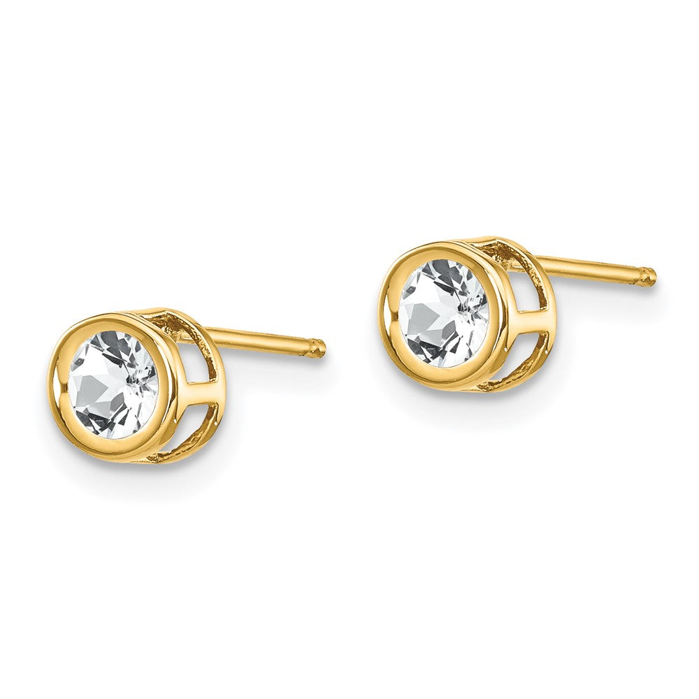 14K Yellow Gold 4mm Bezel April White Topaz Post Earrings