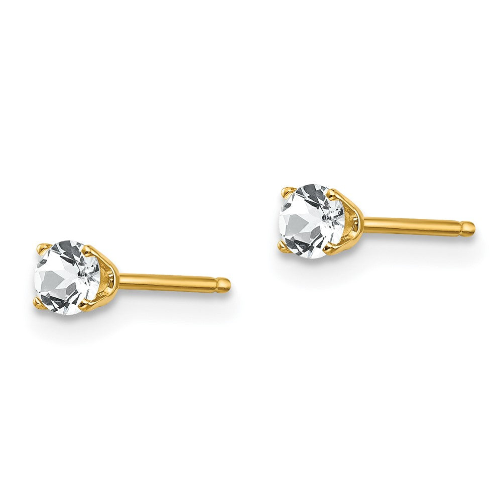 14K Yellow Gold 3mm April White Topaz Post Earrings