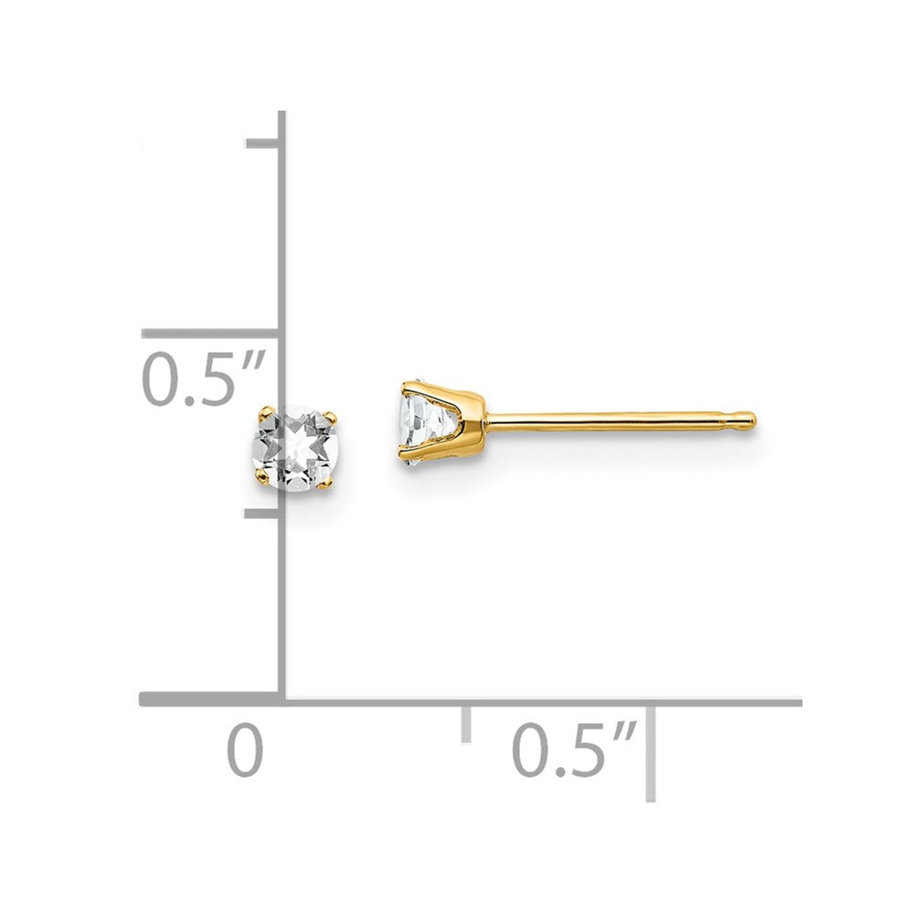 14K Yellow Gold 3mm April White Topaz Post Earrings