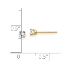 14K Yellow Gold 3mm April White Topaz Post Earrings