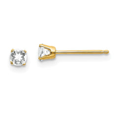 14K Yellow Gold 3mm April White Topaz Post Earrings