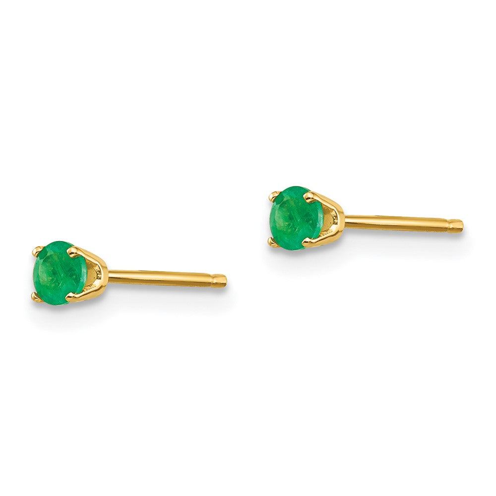 14K Yellow Gold 3mm May Emerald Post Earrings
