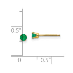 14K Yellow Gold 3mm May Emerald Post Earrings