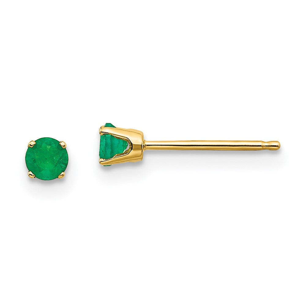 14K Yellow Gold 3mm May Emerald Post Earrings