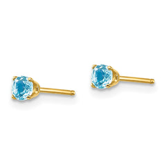 14K Yellow Gold 3mm December Blue Topaz Post Earrings