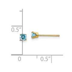 14K Yellow Gold 3mm December Blue Topaz Post Earrings