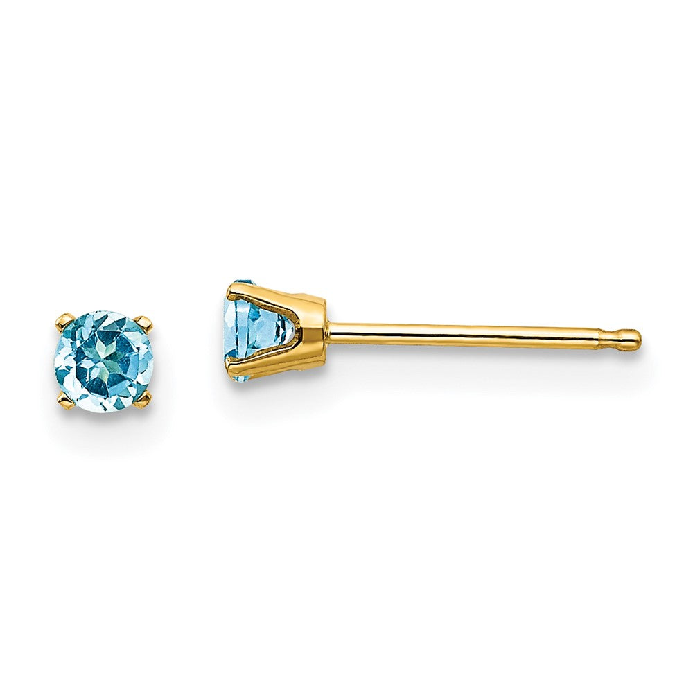 14K Yellow Gold 3mm December Blue Topaz Post Earrings