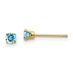 14K Yellow Gold 3mm December Blue Topaz Post Earrings