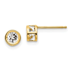 14K Yellow Gold 4mm Bezel April White Topaz Post Earrings