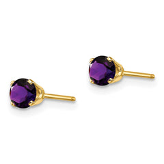 14K Yellow Gold 4mm February Amethyst Post Earrings