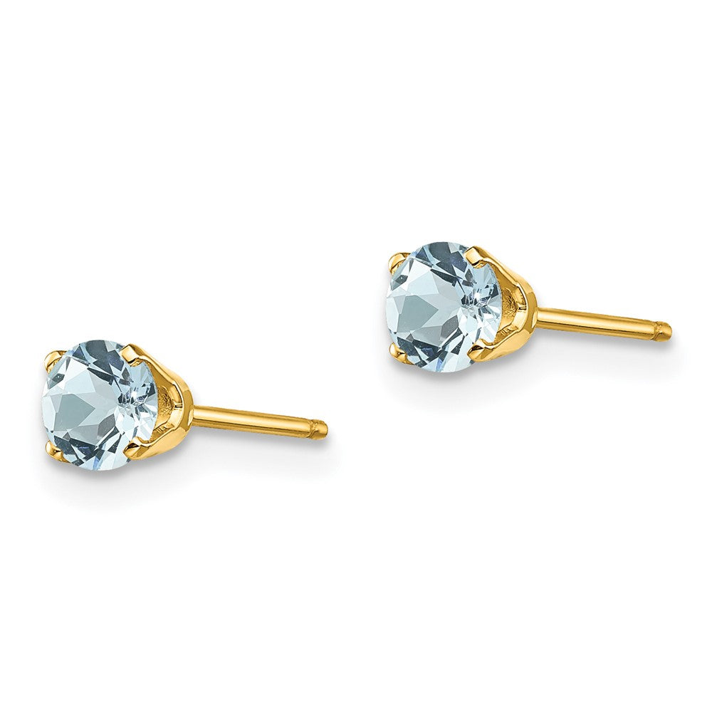 14K Yellow Gold 4mm March Aquamarine Post Earrings