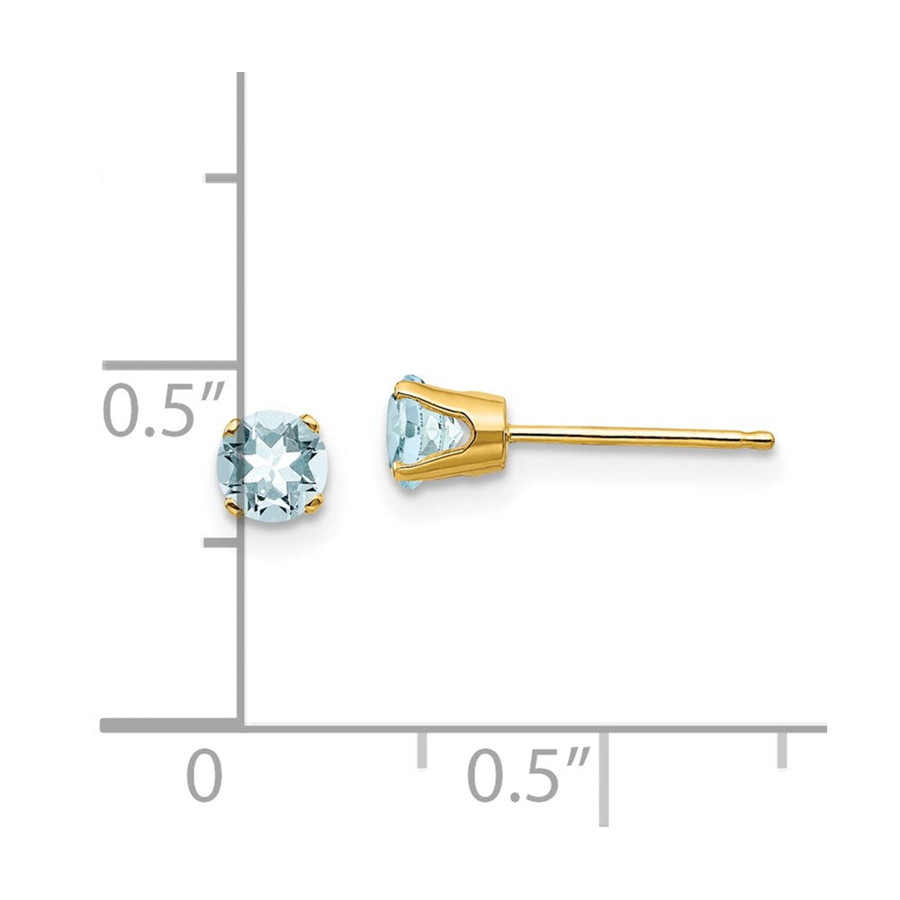 14K Yellow Gold 4mm March Aquamarine Post Earrings