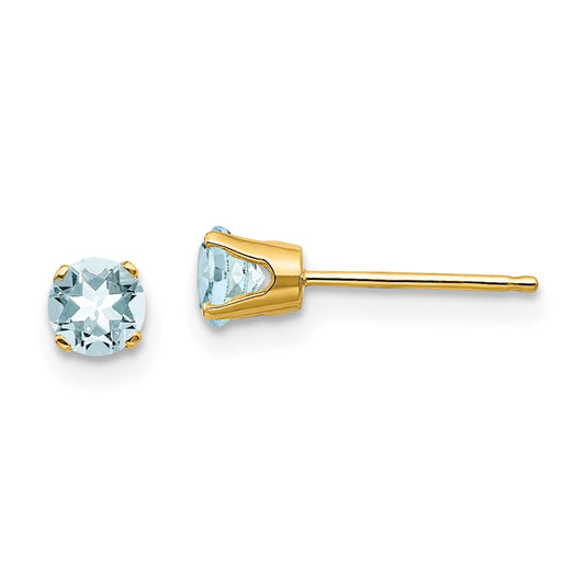 14K Yellow Gold 4mm March Aquamarine Post Earrings