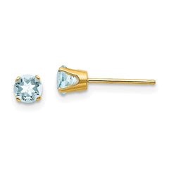 14K Yellow Gold 4mm March Aquamarine Post Earrings