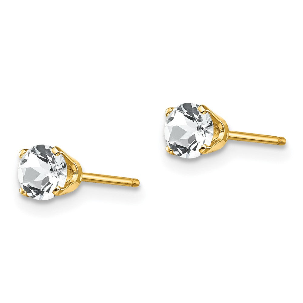 14K Yellow Gold 4mm April White Topaz Post Earrings