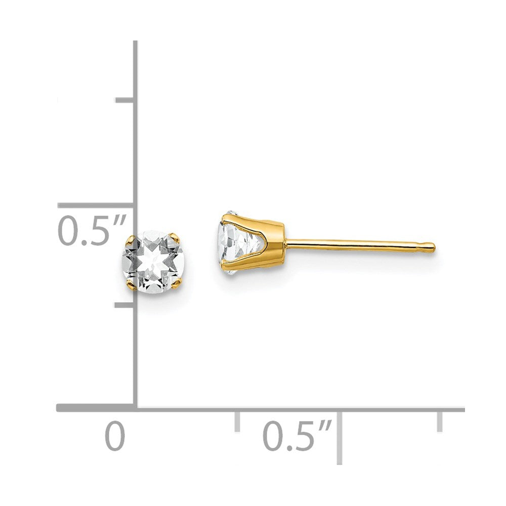 14K Yellow Gold 4mm April White Topaz Post Earrings