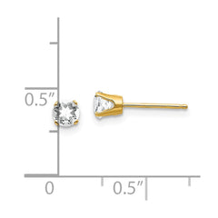 14K Yellow Gold 4mm April White Topaz Post Earrings