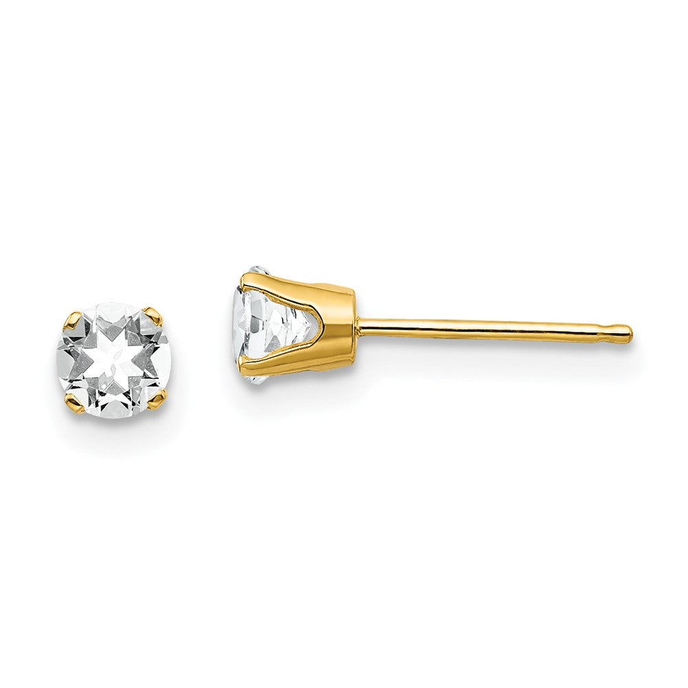 14K Yellow Gold 4mm April White Topaz Post Earrings