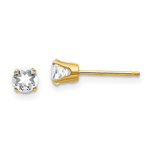 14K Yellow Gold 4mm April White Topaz Post Earrings