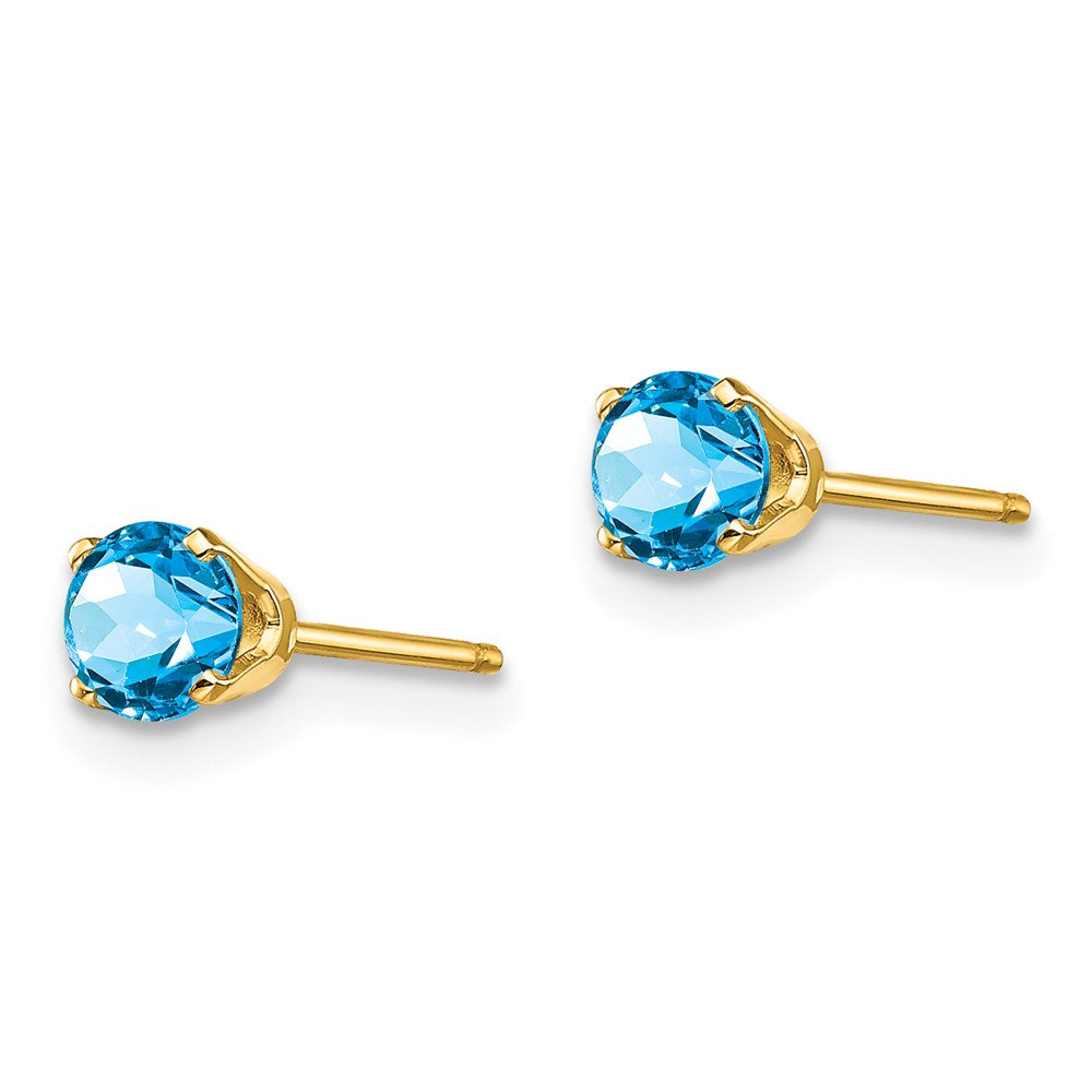 14K Yellow Gold 4mm December Blue Topaz Post Earrings