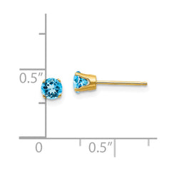 14K Yellow Gold 4mm December Blue Topaz Post Earrings