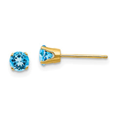 14K Yellow Gold 4mm December Blue Topaz Post Earrings
