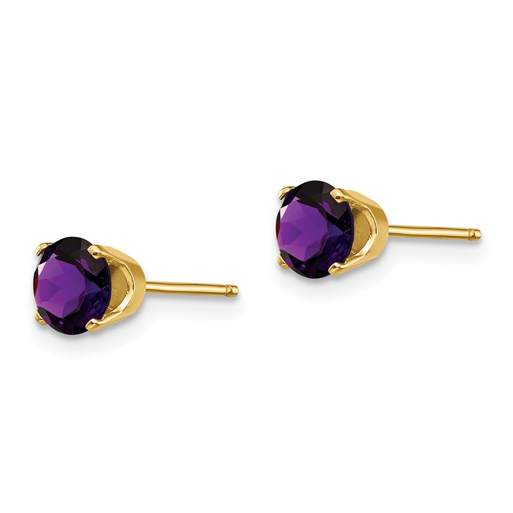 14K Yellow Gold 5mm February Amethyst Stud Earrings