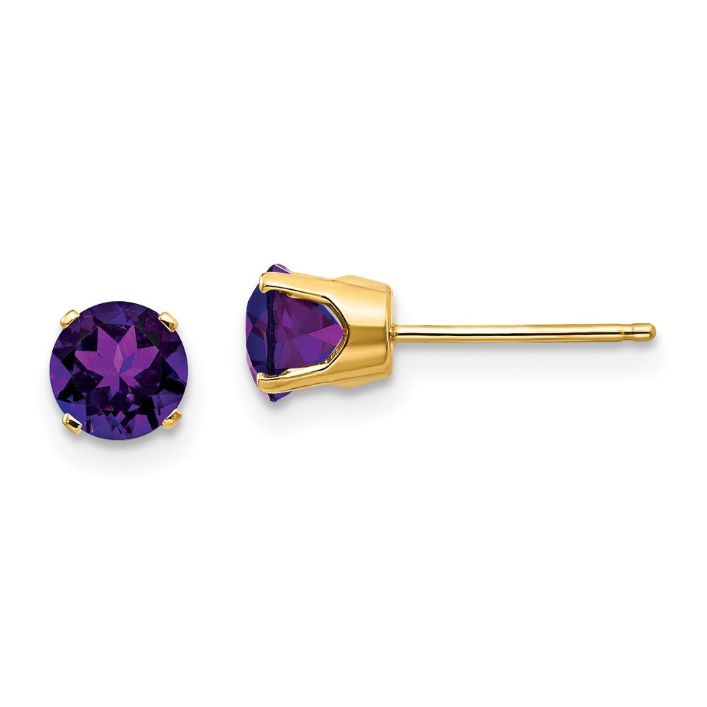 14K Yellow Gold 5mm February Amethyst Stud Earrings