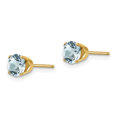 14K Yellow Gold 5mm March Aquamarine Stud Earrings