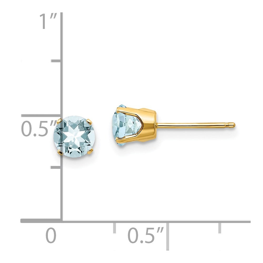 14K Yellow Gold 5mm March Aquamarine Stud Earrings