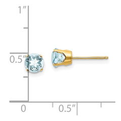 14K Yellow Gold 5mm March Aquamarine Stud Earrings