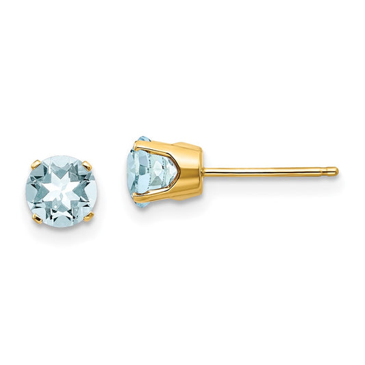 14K Yellow Gold 5mm March Aquamarine Stud Earrings