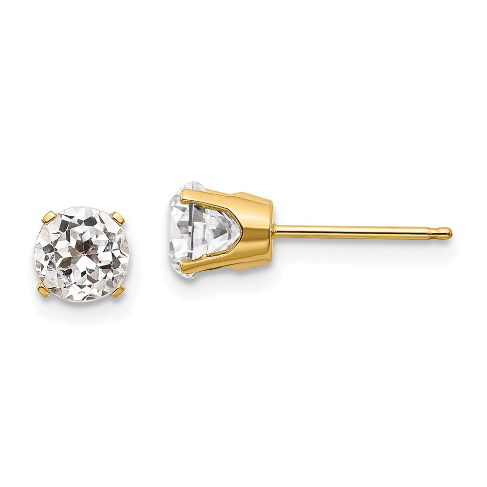 14K Yellow Gold 5mm White Topaz Earrings - April