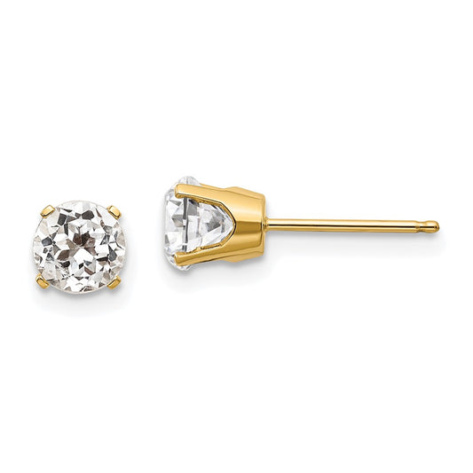 14K Yellow Gold 5mm White Topaz Earrings - April