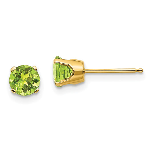 14K Yellow Gold 5mm August Peridot Stud Earrings