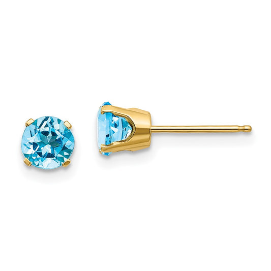 14K Yellow Gold 5mm December Blue Topaz Stud Earrings