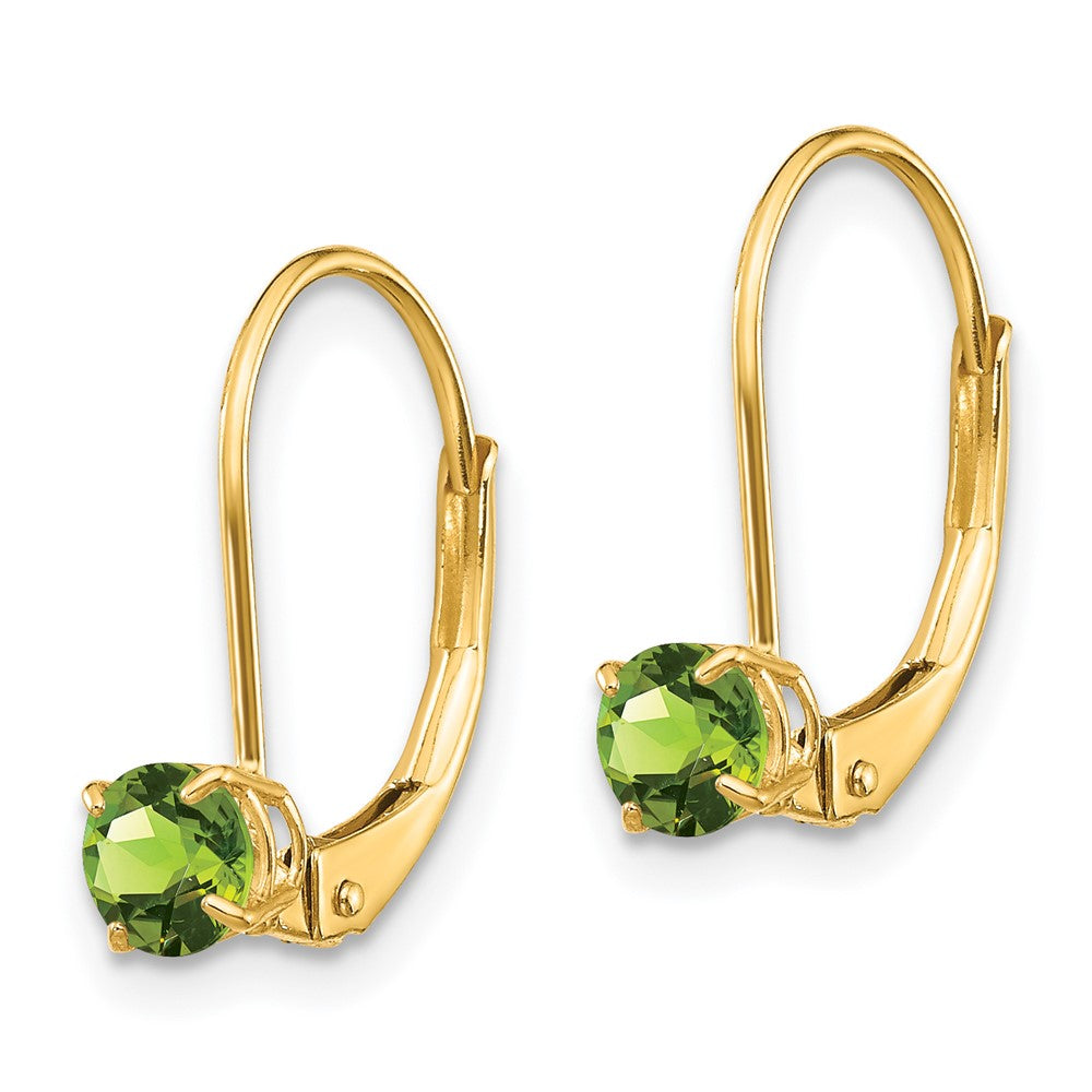 14K Yellow Gold 4mm Round August Peridot Leverback Earrings