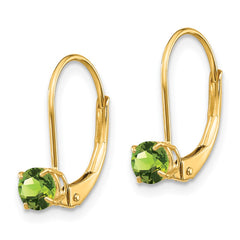 14K Yellow Gold 4mm Round August Peridot Leverback Earrings