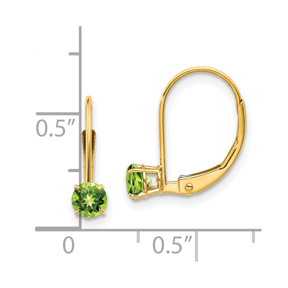 14K Yellow Gold 4mm Round August Peridot Leverback Earrings