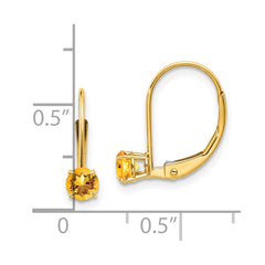 14K Yellow Gold 4mm Round November Citrine Leverback Earrings