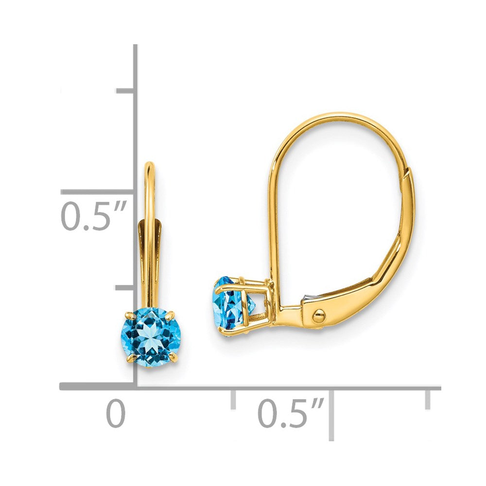 14K Yellow Gold 4mm Round December Blue Topaz Leverback Earrings