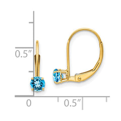 14K Yellow Gold 4mm Round December Blue Topaz Leverback Earrings